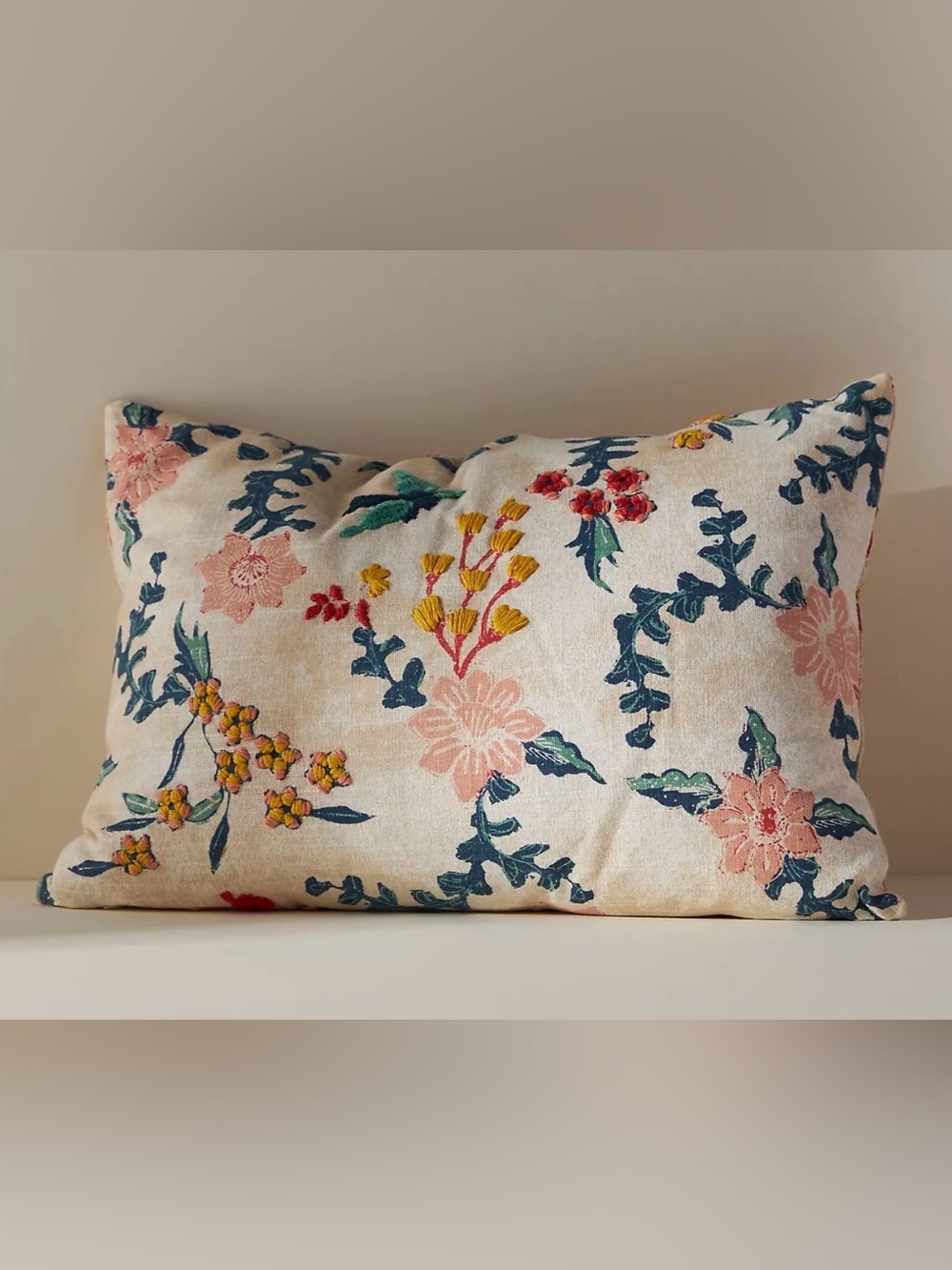 Anthropologie Mirelle Hand-Embroidered Cotton Pillow
